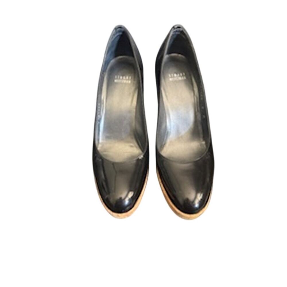 Stuart Weitzman Cork Black Wedge Platform Patent Leather 9M